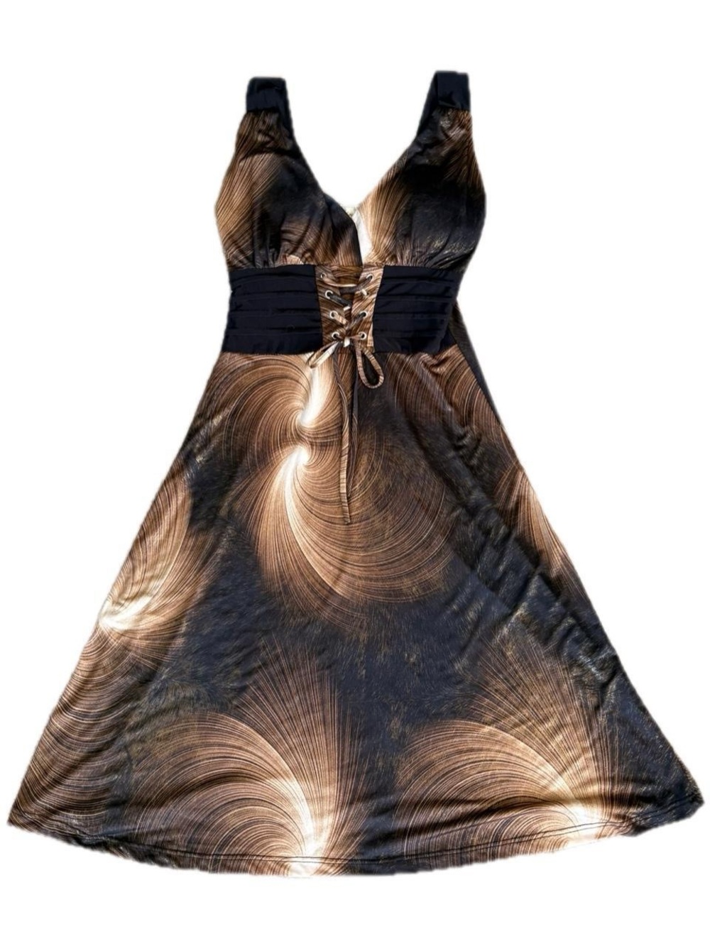 Miss Sixty Brown and Black Swirl Lace-Up Waist Mini Dress